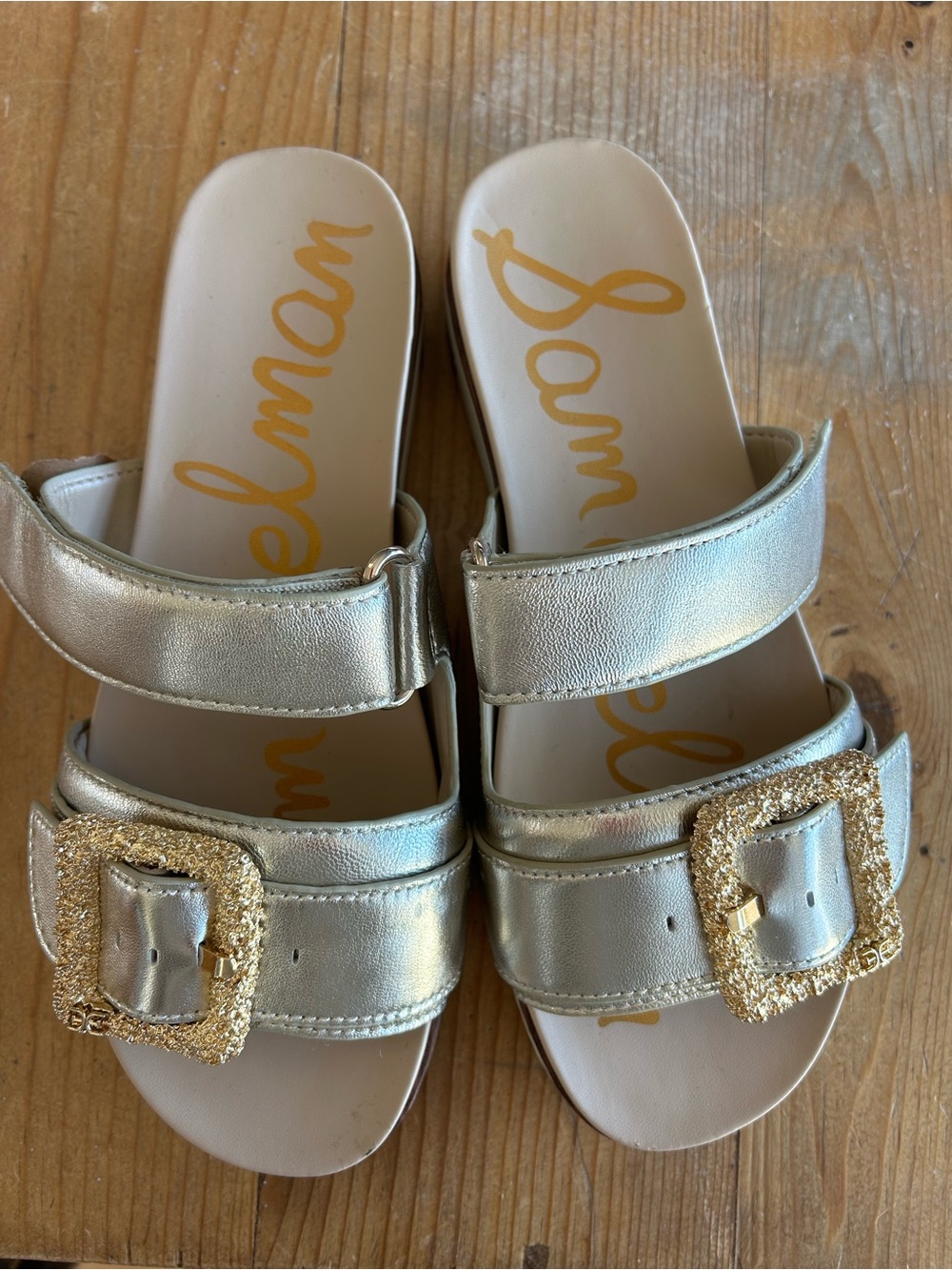 Sam Edelman Metallic Gold Buckle Slide Sandals 7